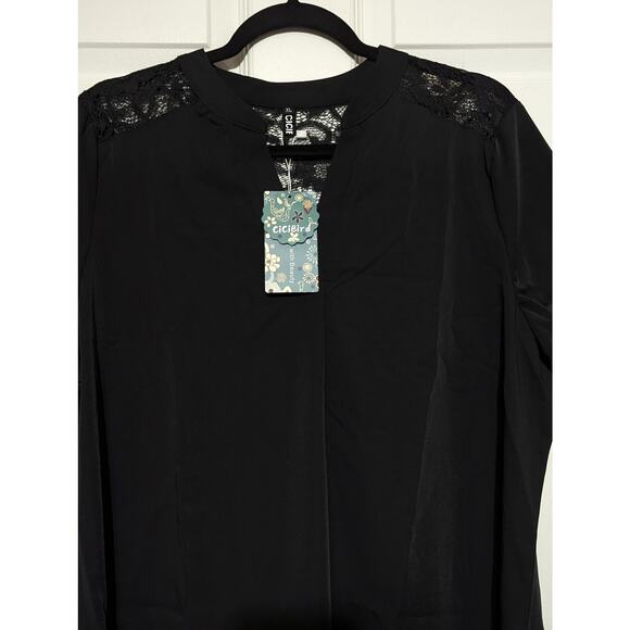 CiCiBird Shirt Womens XL Black Lace Shoulder Blouse Short Sleeve Dressy Top New - Picture 3 of 7
